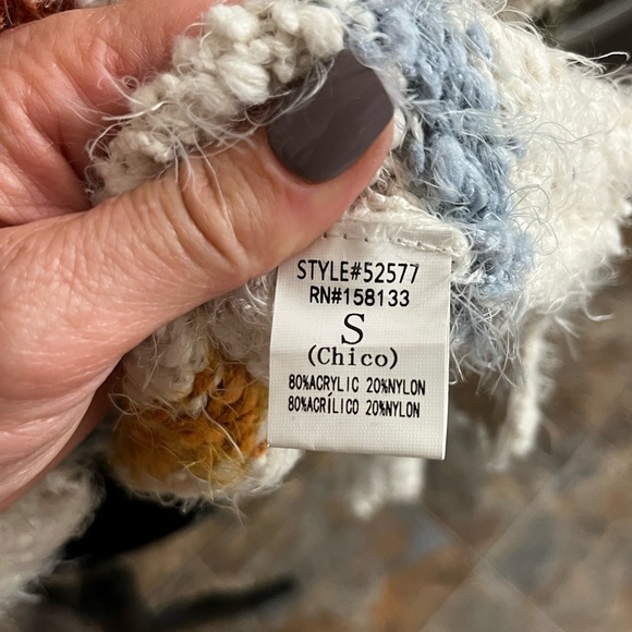 The Nines V-Neck Sweater Oversized Fit - Cream with Multi Stripe - Eyelash Yarn - Picture 10 of 10